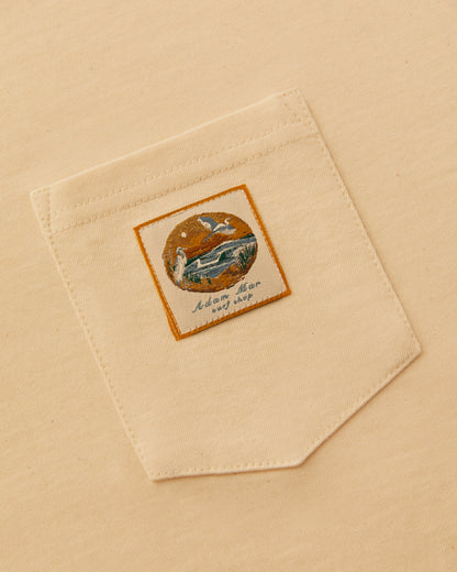 Woven Label Long Sleeve Pocket Tees -  ( natural )