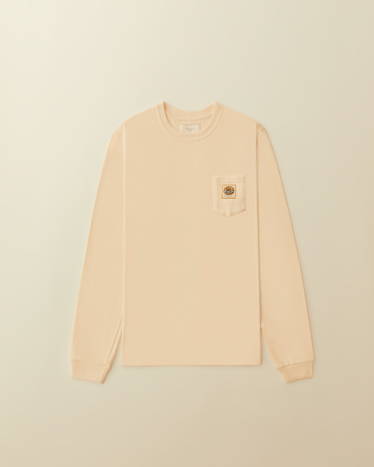 Woven Label Long Sleeve Pocket Tees -  ( natural )