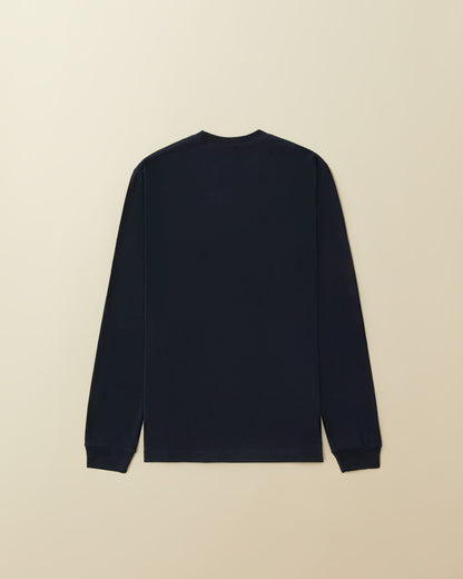 Woven Label Long Sleeve Pocket Tees -  ( navy )