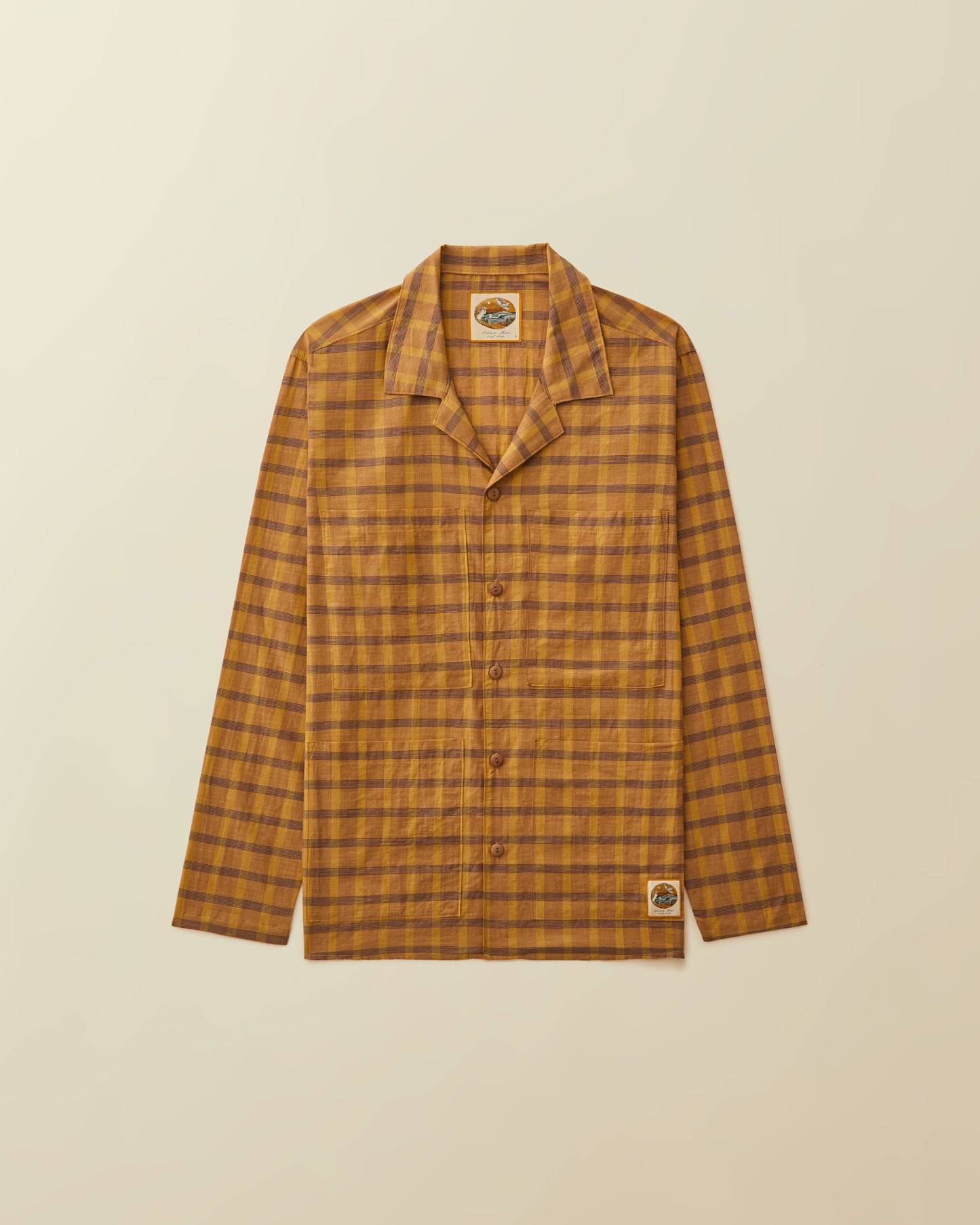 4 Pocket Plaid Shirt Jacket ( brown )