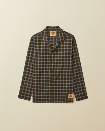 4 Pocket Plaid Shirt Jacket ( black )