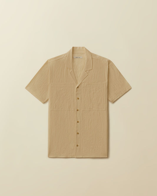 2 Pocket Linen Short Sleeve Button Down ( Cream )