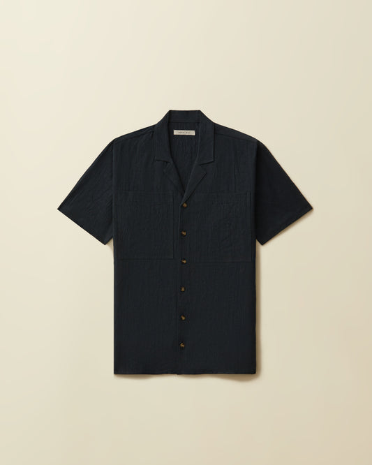 2 Pocket Linen Short Sleeve Button Down ( Navy )